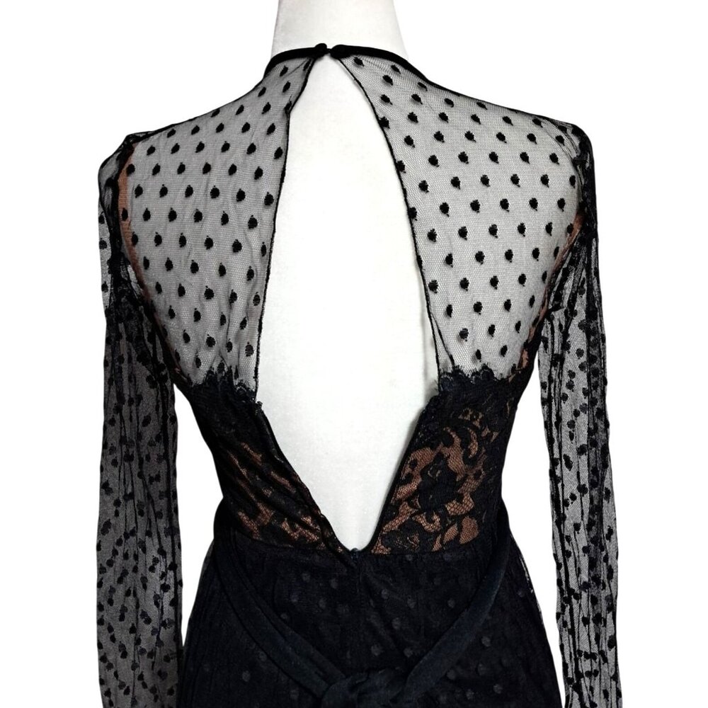 Vintage 70s Jack Bryan Black Gothic Polka Dot Lace Ruffled Midi Dress Sz 4 Emo M - Picture 9 of 12